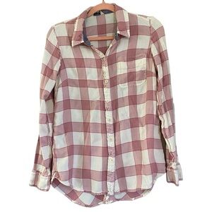 Lucky Brand Women’s Pink White Plaid Button Down Blouse Women’s Small